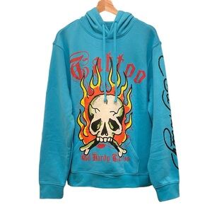 Ed Hardy Hoodie Flaming Skull Tattoo Men’s M